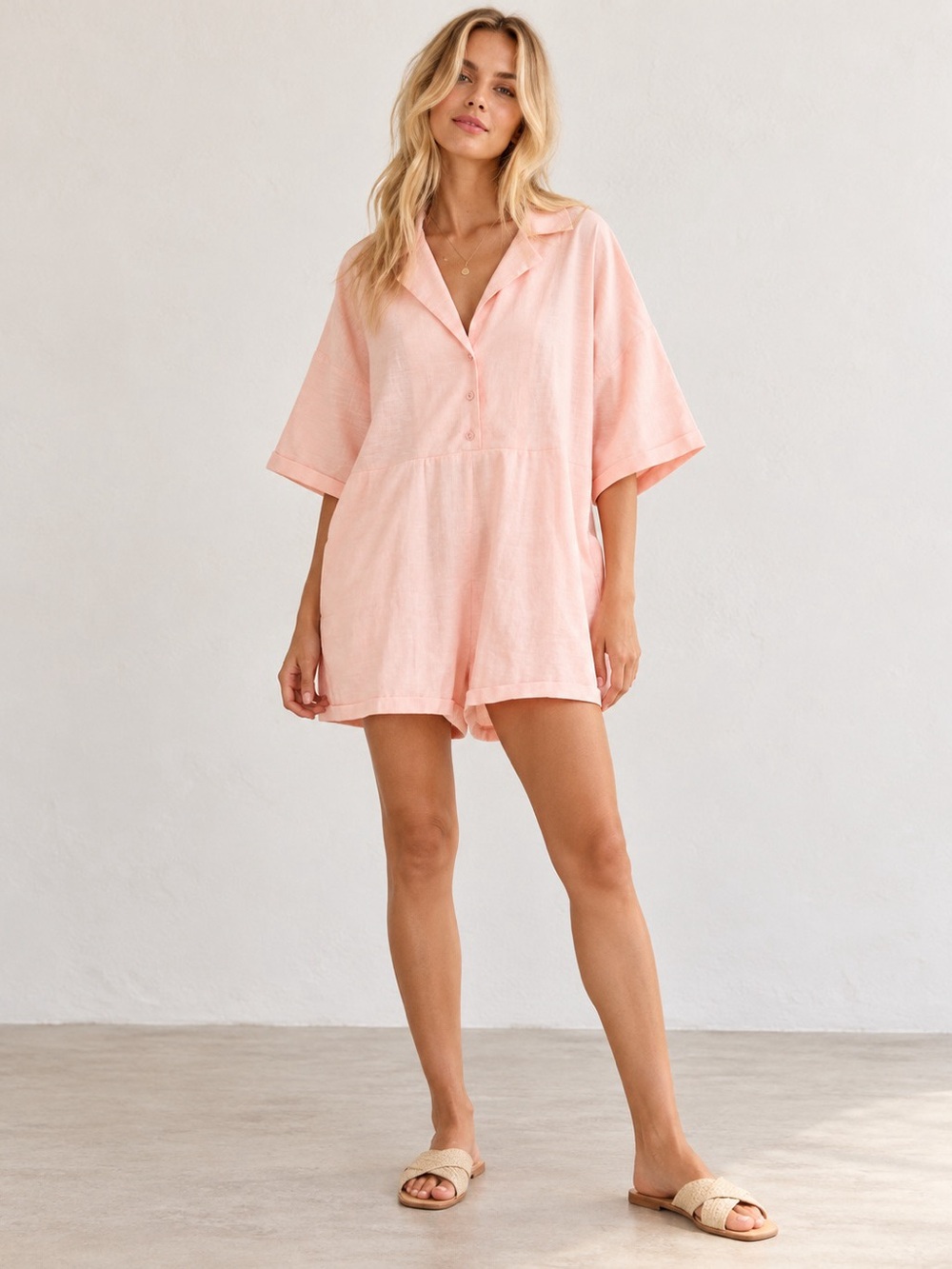 Polly Pink Cotton Linen Romper